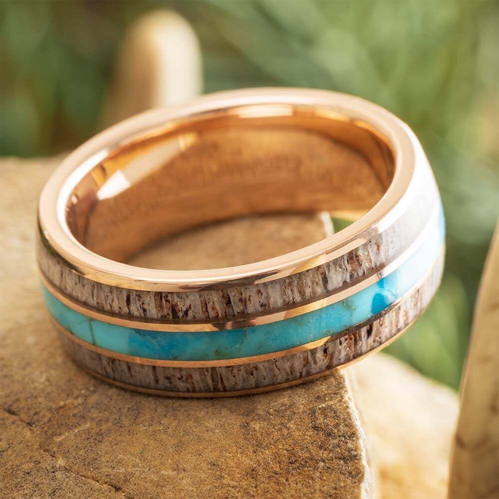 Deer Antler and Turquoise Wedding Band