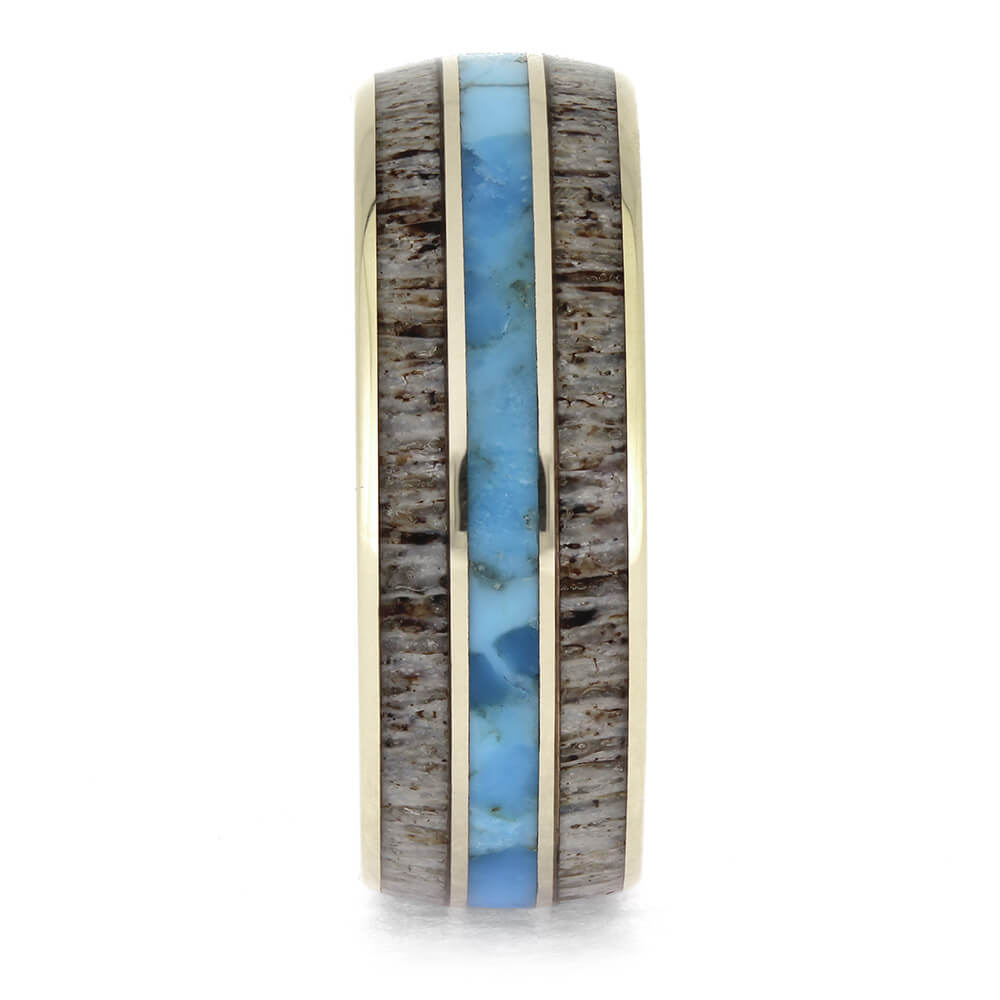 Men's Custom Antler and Turquoise Ring