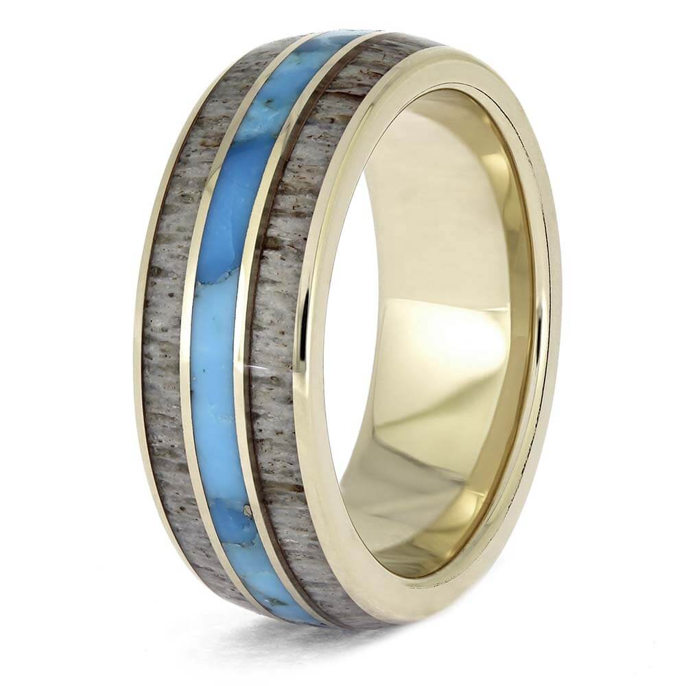 Men's Ring with Kingman Turquoise in White Gold