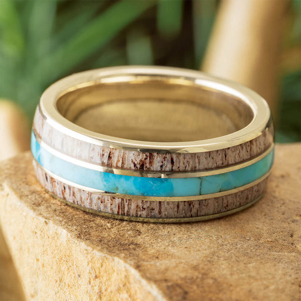Men's Turquoise and Antler Wedding Band