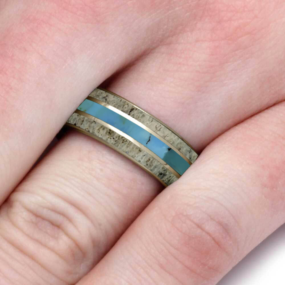 White Gold and Turquoise Ring for Men