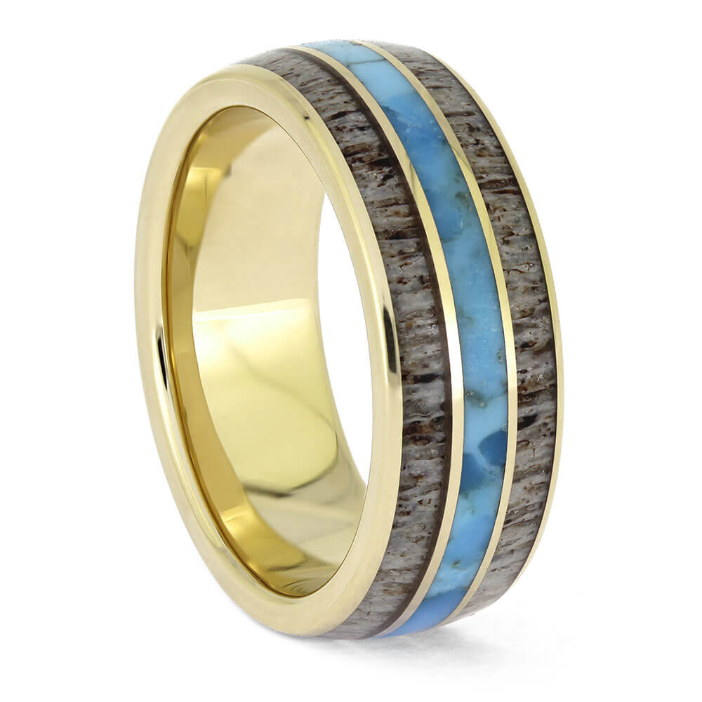 Antler and Turquoise Wedding Band for Men