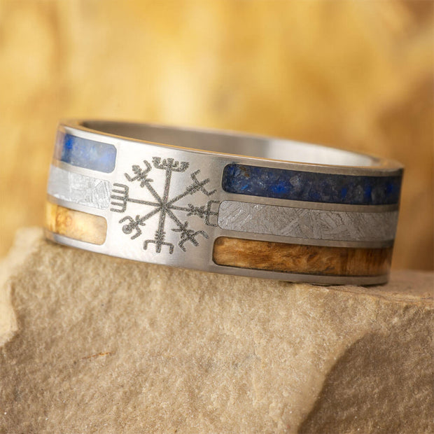 Titanium Ring with Custom Engraving and Material Inlays