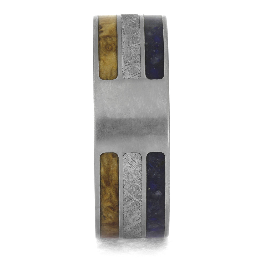 Triple Inlay Wedding Band with Meteorite