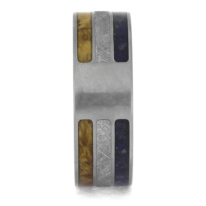 Triple Inlay Wedding Band with Meteorite