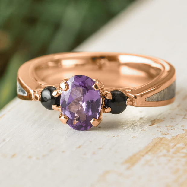 Meteorite and Onyx Engagement Ring