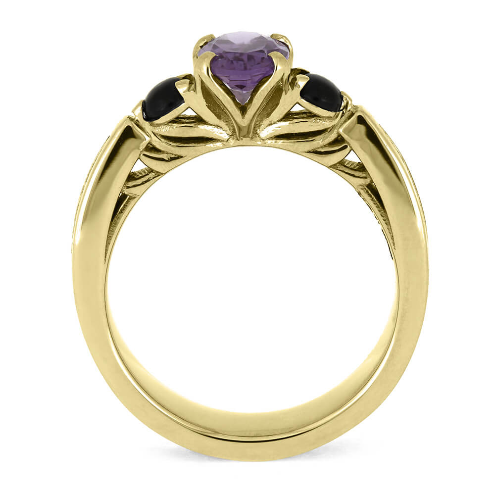 Floral Three Stone Engagement Ring