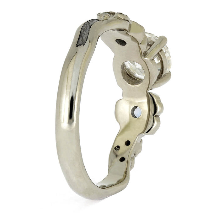 Floral Engagement Ring with Meteorite