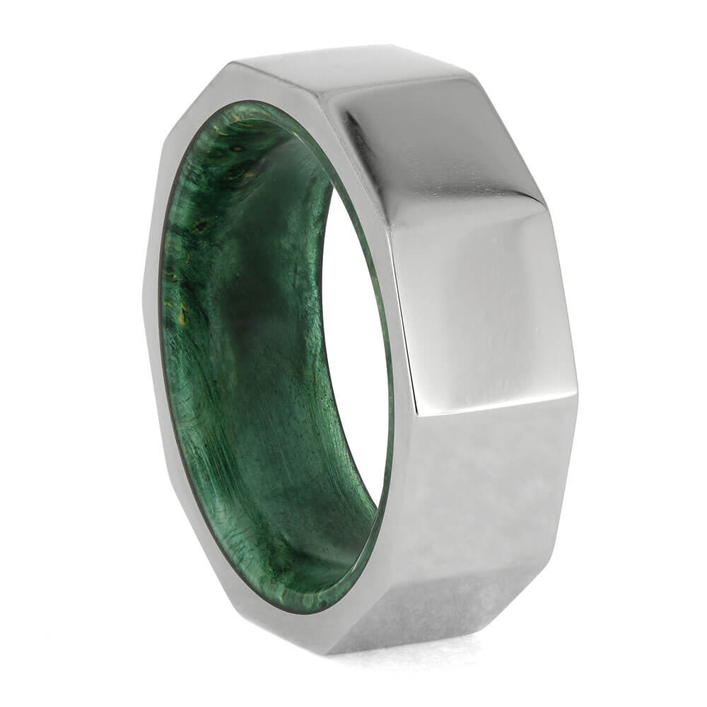 Angular Wedding Band with Green Wood