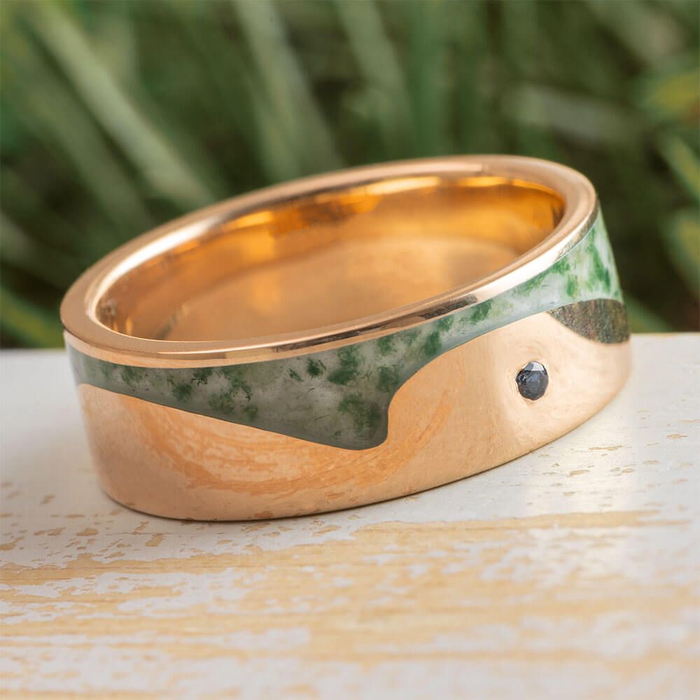 Moss Agate and Rose Gold Wedding Band