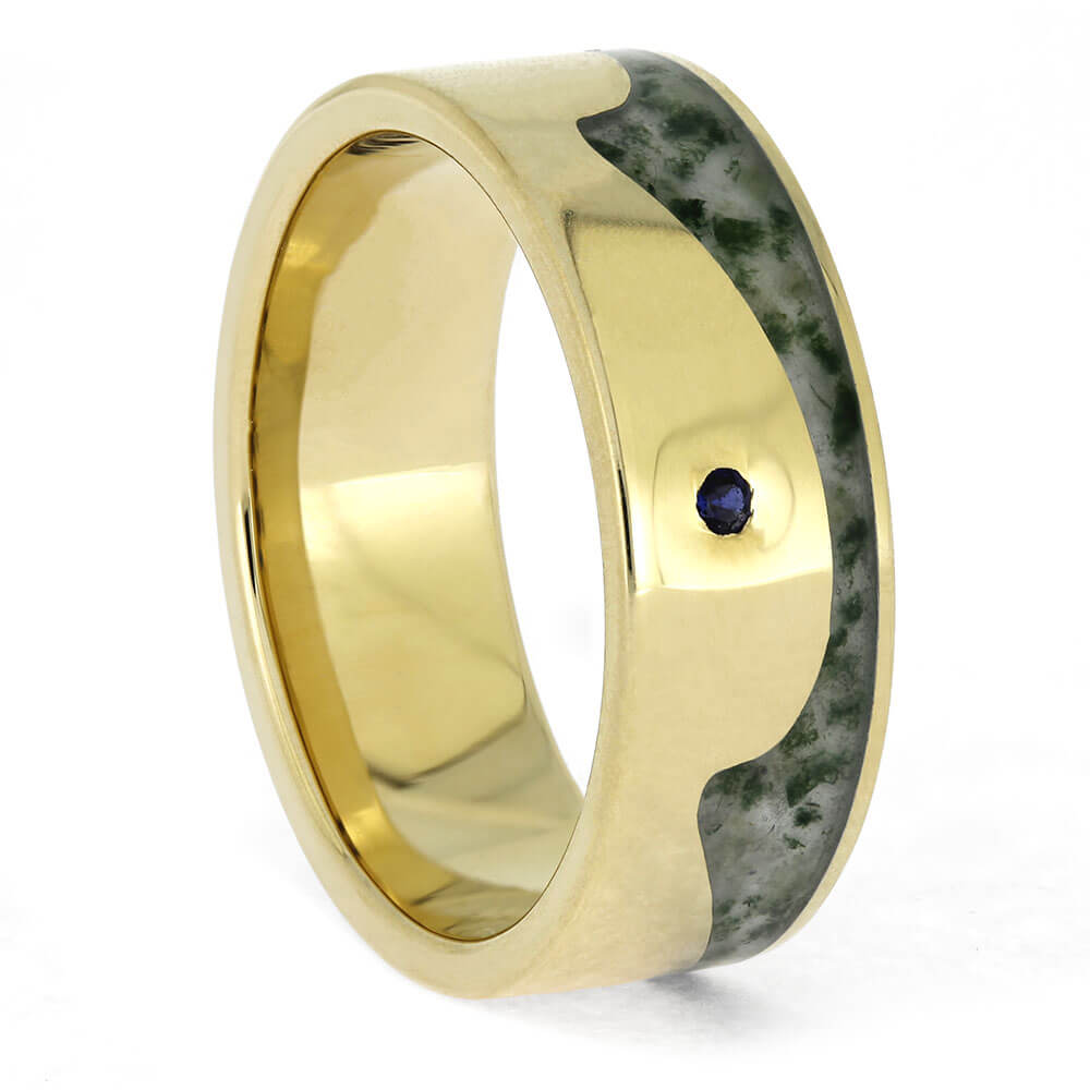 Moss Agate Wedding Band with Wavy Profile