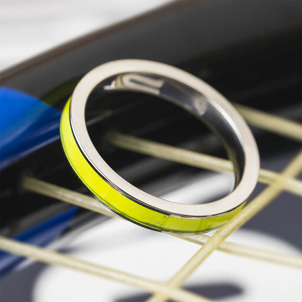 Tennis Ball Inlay Ring in Titanium