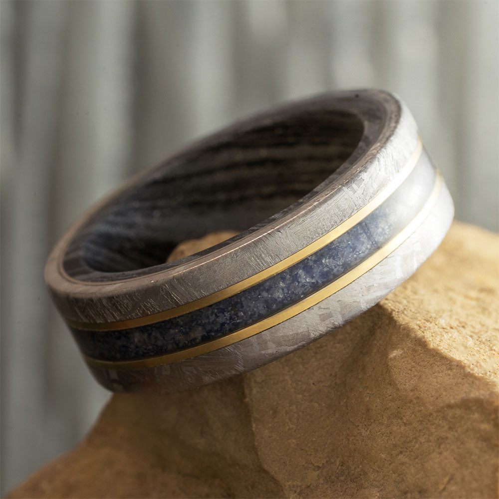 Meteorite and Birthstone Wedding Band for Men