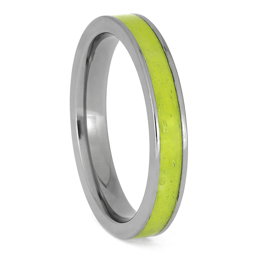 Ring with a green interior and silver exterior on a white background