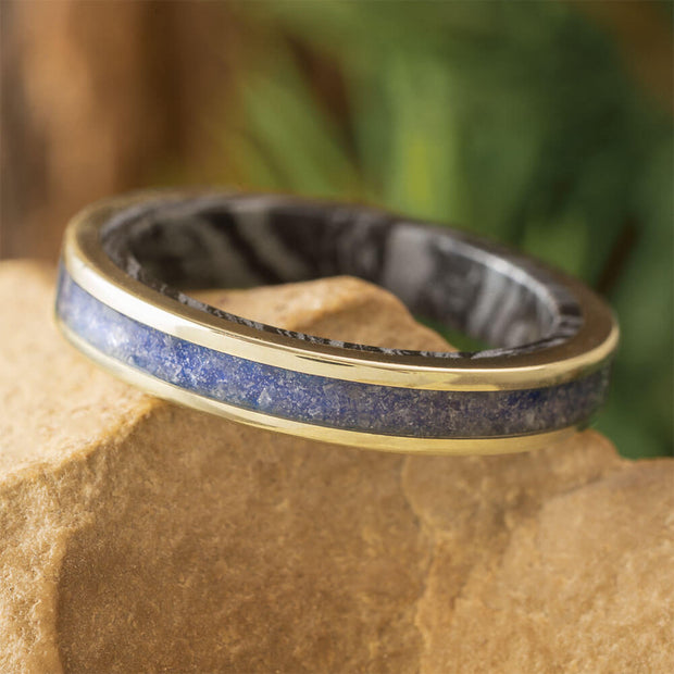 Mokume and Sapphire Ring in White Gold