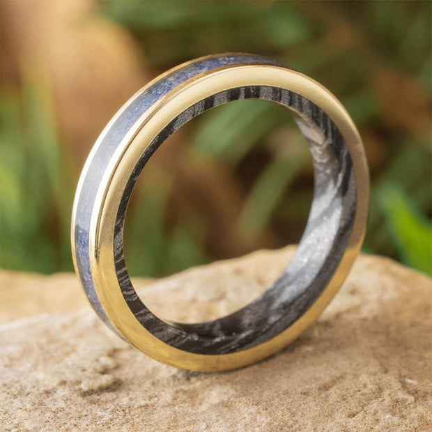 Unique Yellow Gold Wedding Band with Sapphires