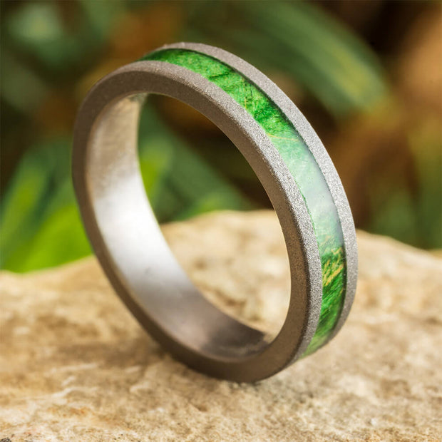 Green Wood Wedding Band for Women