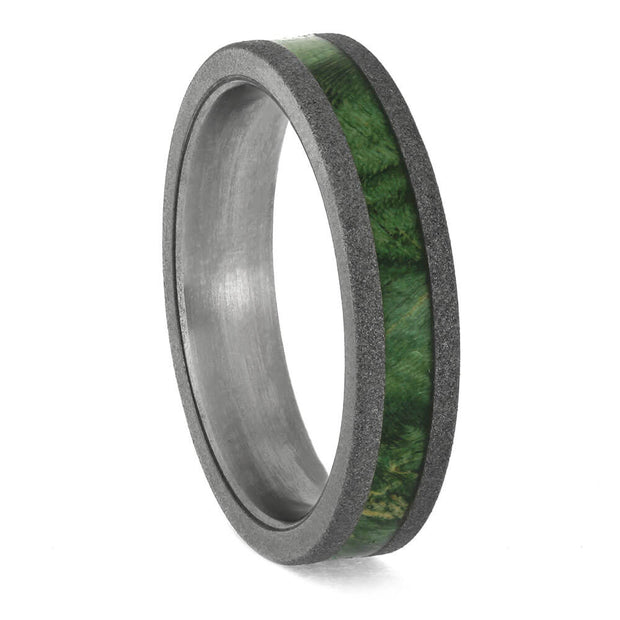 Sandblasted Titanium and Green Wood Wedding Band
