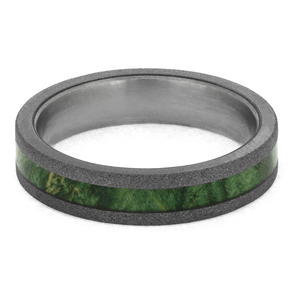 Thin Titanium Wedding Band for Women with Wood Inlay