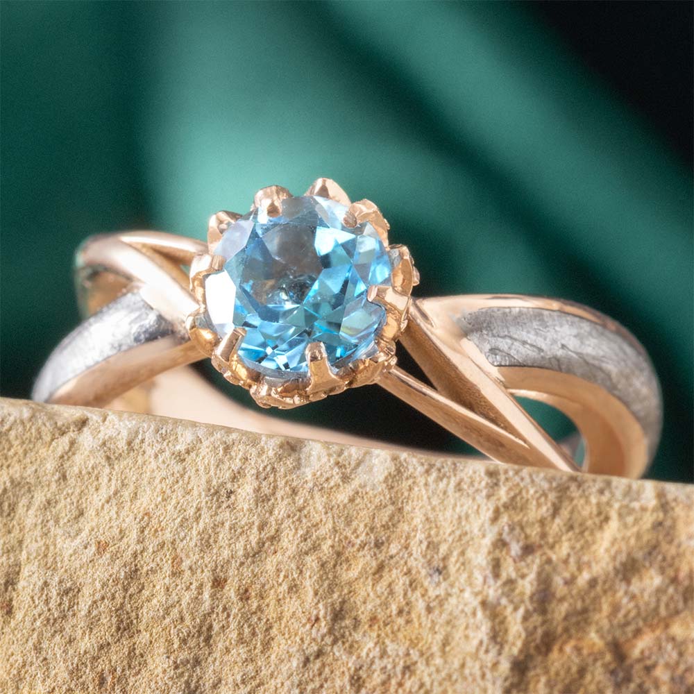 Meteorite Engagement Ring with Lotus Setting