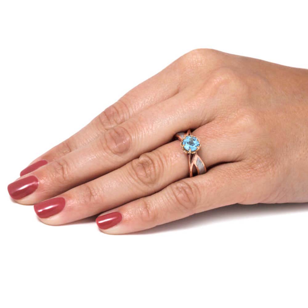 Custom Meteorite Engagement Ring on Hand