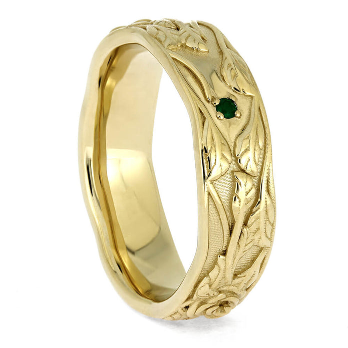 by Jewelry by Johan Floral Wedding Band in Yellow Gold with Green Tourmaline Accents 002295