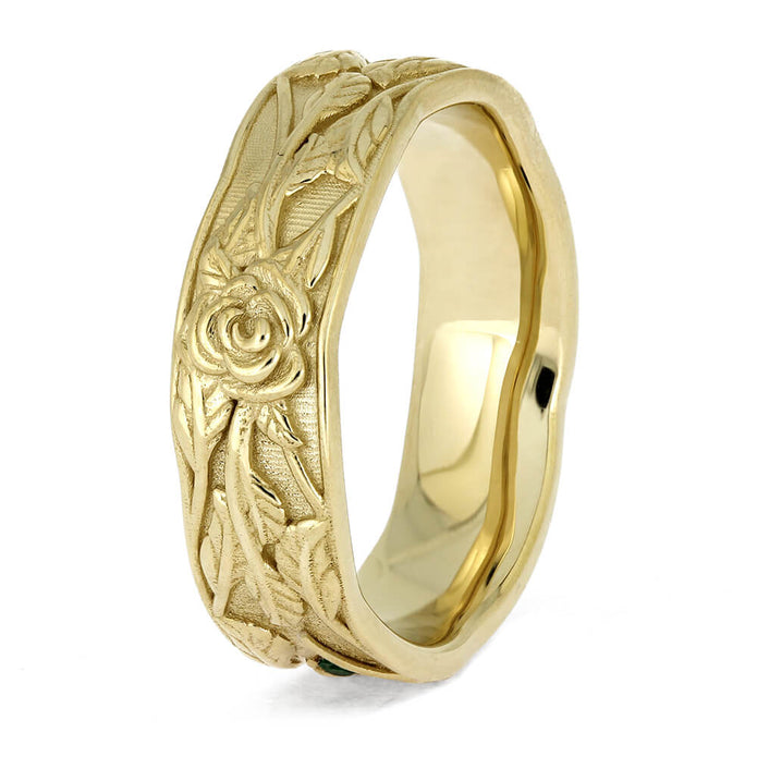 by Jewelry by Johan Floral Wedding Band in Yellow Gold with Green Tourmaline Accents 002297