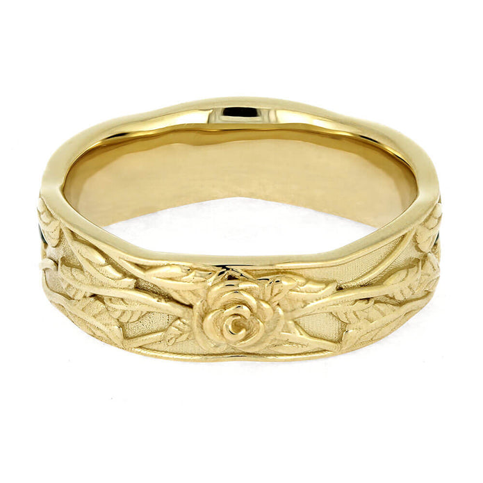 by Jewelry by Johan Floral Wedding Band in Yellow Gold with Green Tourmaline Accents 002298