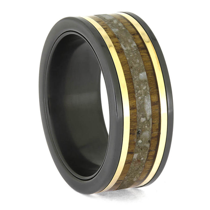 Memorial Ring in Black Zirconium with Gold Pinstripes