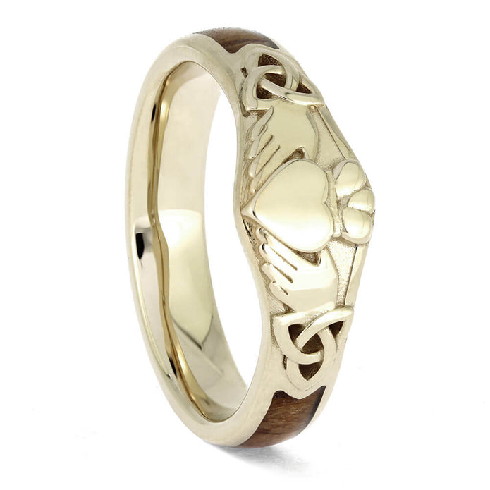 Claddagh Ring with Sequoia Redwood, White Gold