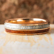 Rose Gold Wedding Band with White Opal and Redwood Inlays