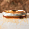 Rose Gold Wedding Band with White Opal and Redwood Inlays