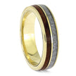 Yellow Gold Wedding Band with White Opal and Redwood Inlays