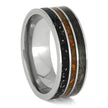 Ring with metallic and multicolored inlay on a white background