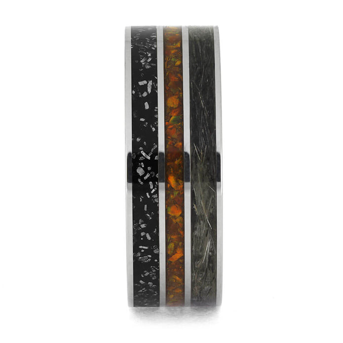 Black and brown patterned ring on a white background