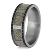 Silver ring with embedded stone on a white background
