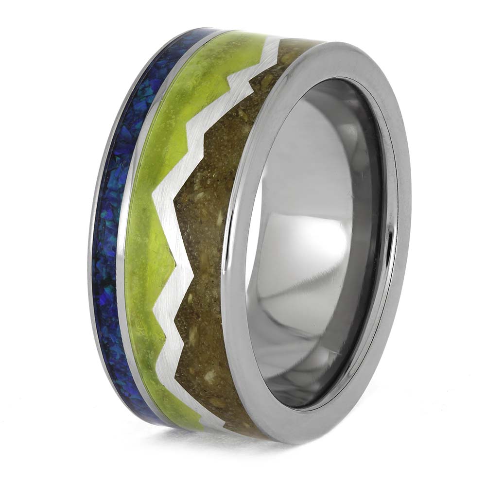 Custom Memorial Ring for Men with Opal Inlay