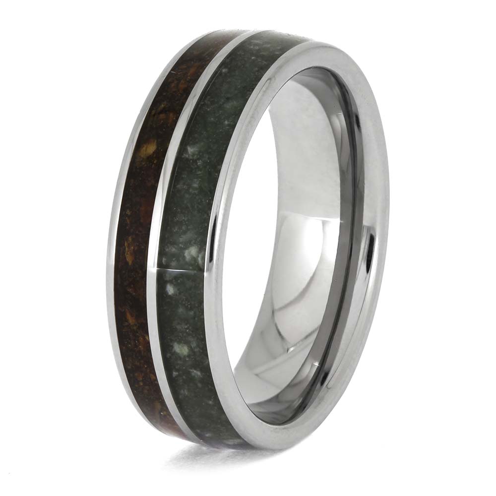 Rustic Wedding Band with Jade and Pine Cone