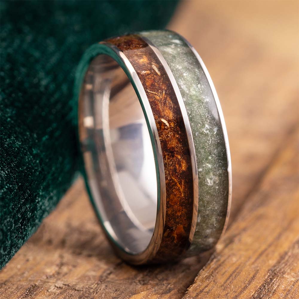 Masculine Jade Wedding Band with Pine Cone Inlay