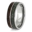 Ring with wooden and stone inlay on a white background