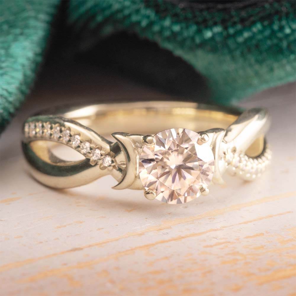 Unique Moon Engagement Ring in White Gold