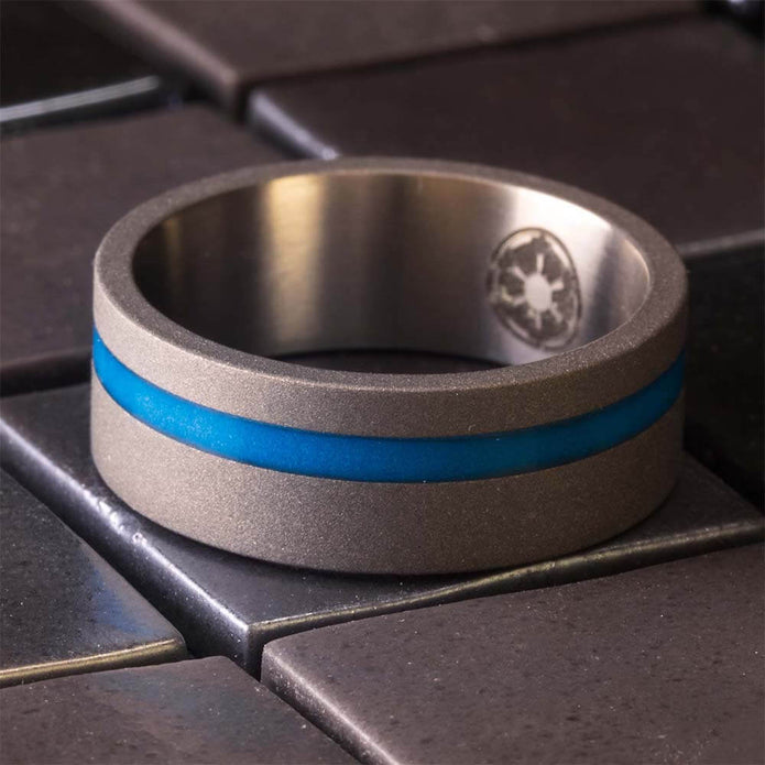 Glowing Blue Wedding Band in Sandblasted Titanium
