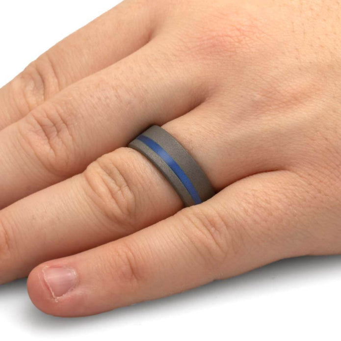 Glowing Blue Wedding Band in Sandblasted Titanium