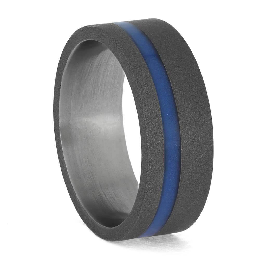 Glowing Blue Wedding Band in Sandblasted Titanium