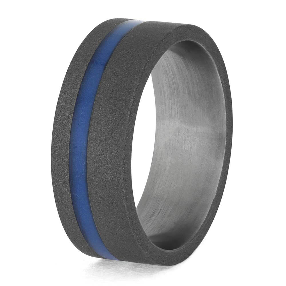 Glowing Blue Wedding Band in Sandblasted Titanium