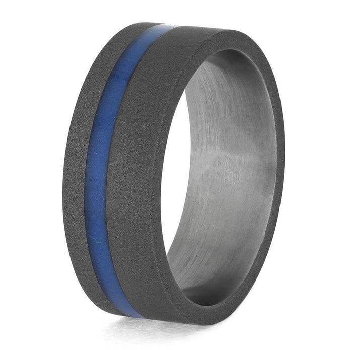 Glowing Blue Wedding Band in Sandblasted Titanium