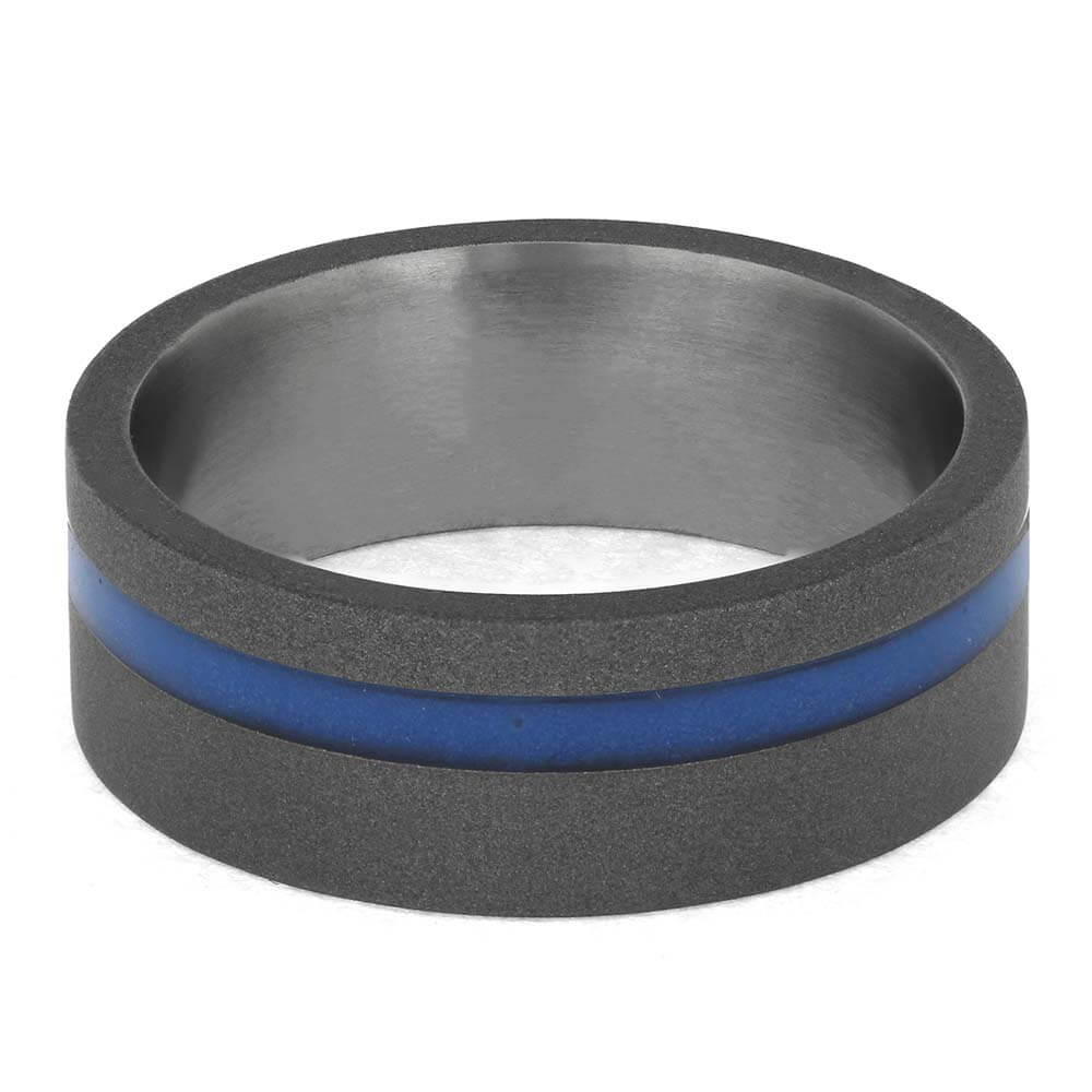 Glowing Blue Wedding Band in Sandblasted Titanium