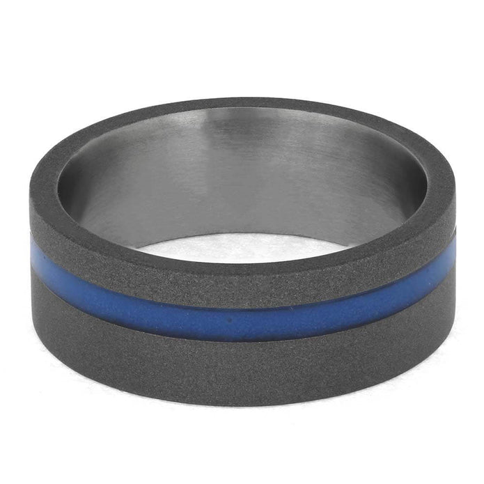 Glowing Blue Wedding Band in Sandblasted Titanium