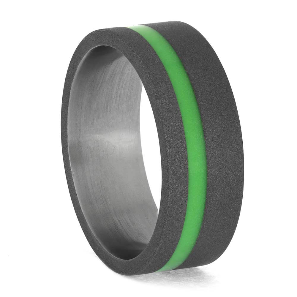 Sandblasted Titanium and Green Enamel Ring