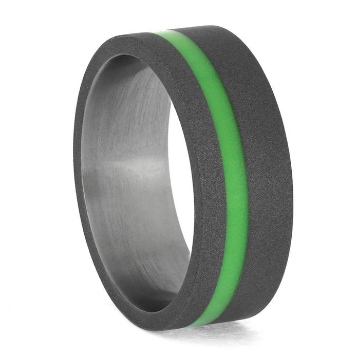 Sandblasted Titanium and Green Enamel Ring